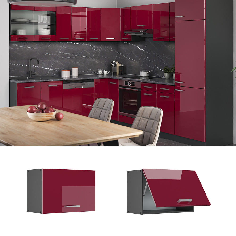 HÄNGESCHRANK R-Line Bordeaux Hochglanz 60 cm Flach - Bordeaux/Anthrazit, Holzwerkstoff (60/40/31cm) - Vicco