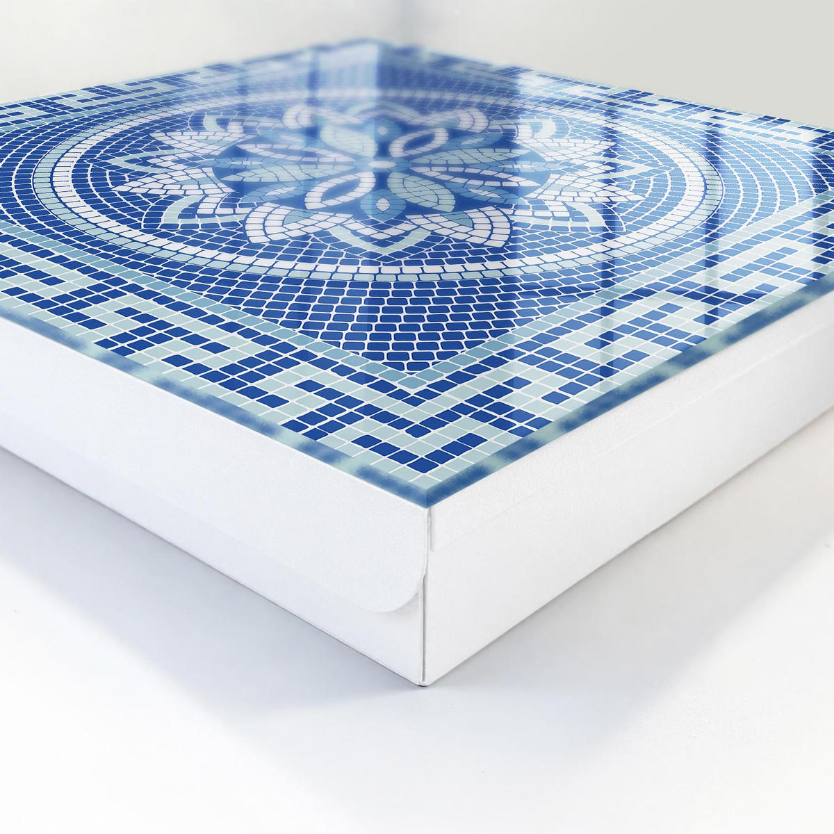 SCHLÜSSELBOX Weiß 30x30 cm – Türöffnung nach rechts - Blaues Mosaik - Blau, Metall (30/30/5cm) - TULUP