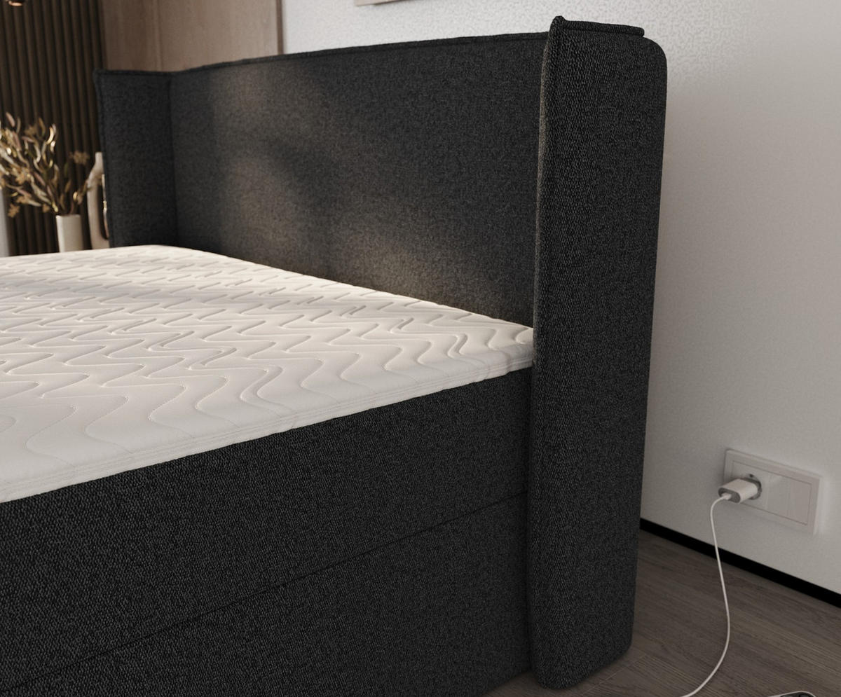 BOXBETT Viva 160/200 cm Anthrazit im Riva Stoff - Anthrazit/Schwarz, Holz/Holzwerkstoff (160/200cm) - AltaBeds