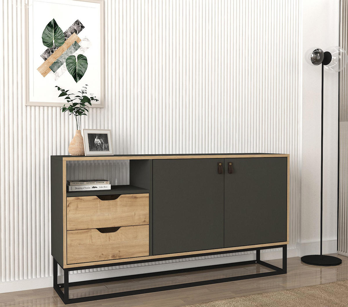 SIDEBOARD Dolores mit Metallfüßen Anthrazit Safir - Beige/Schwarz, Holzwerkstoff/Metall (150/80/35cm) - moebel17