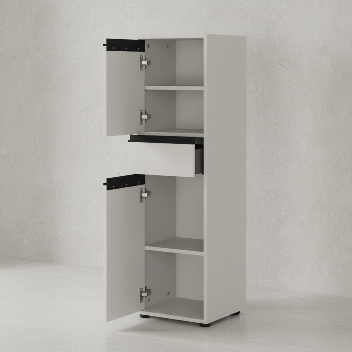 BADSCHRANK schmal HAMBURG Soft-Close, 33x121x34 cm | Steingrau - Grau, Holzwerkstoff (33/121/34cm) - KADIMA DESIGN