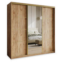 SCHWEBETÜRENSCHRANK VARO 180/205/60 cm 3-türig mit Spiegel und Schubladen Craft Eiche Gold - Goldfarben/Orange, Holzwerkstoff (180/205/60cm) - MASSENO