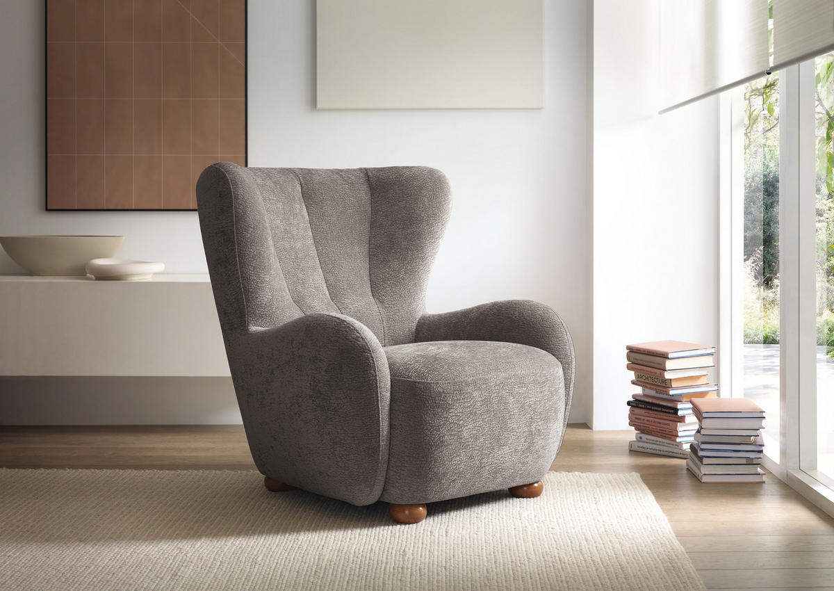 SESSEL MIST, Polstersessel Klassisch Loungesessel, Chenille-Stoff Grau - Grau, Holz/Holzwerkstoff (88/91/100cm) - MASSENO