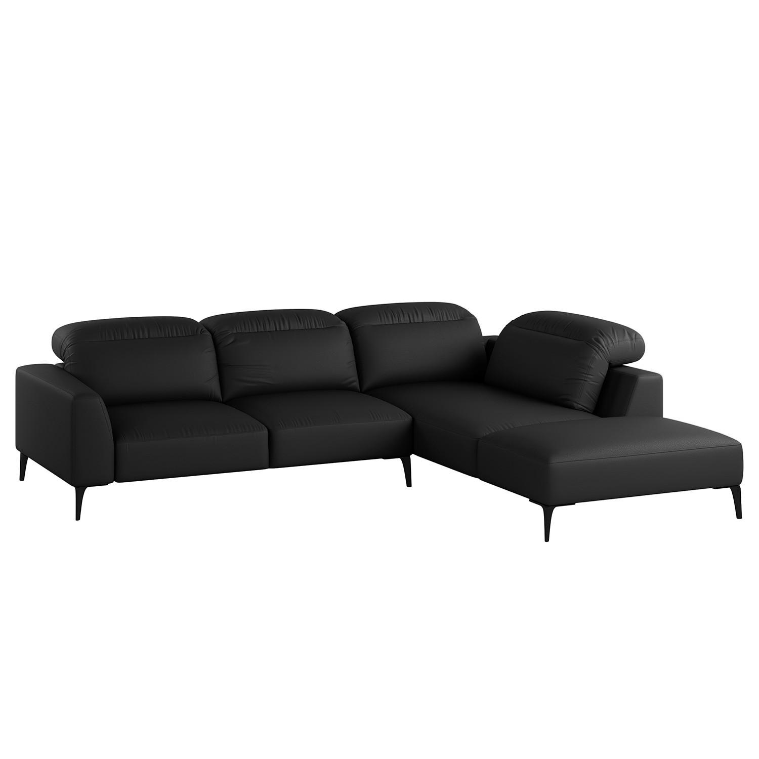 ECKSOFA mit Ottomane - Schwarz, Leder/Metall (263/238cm) - home24