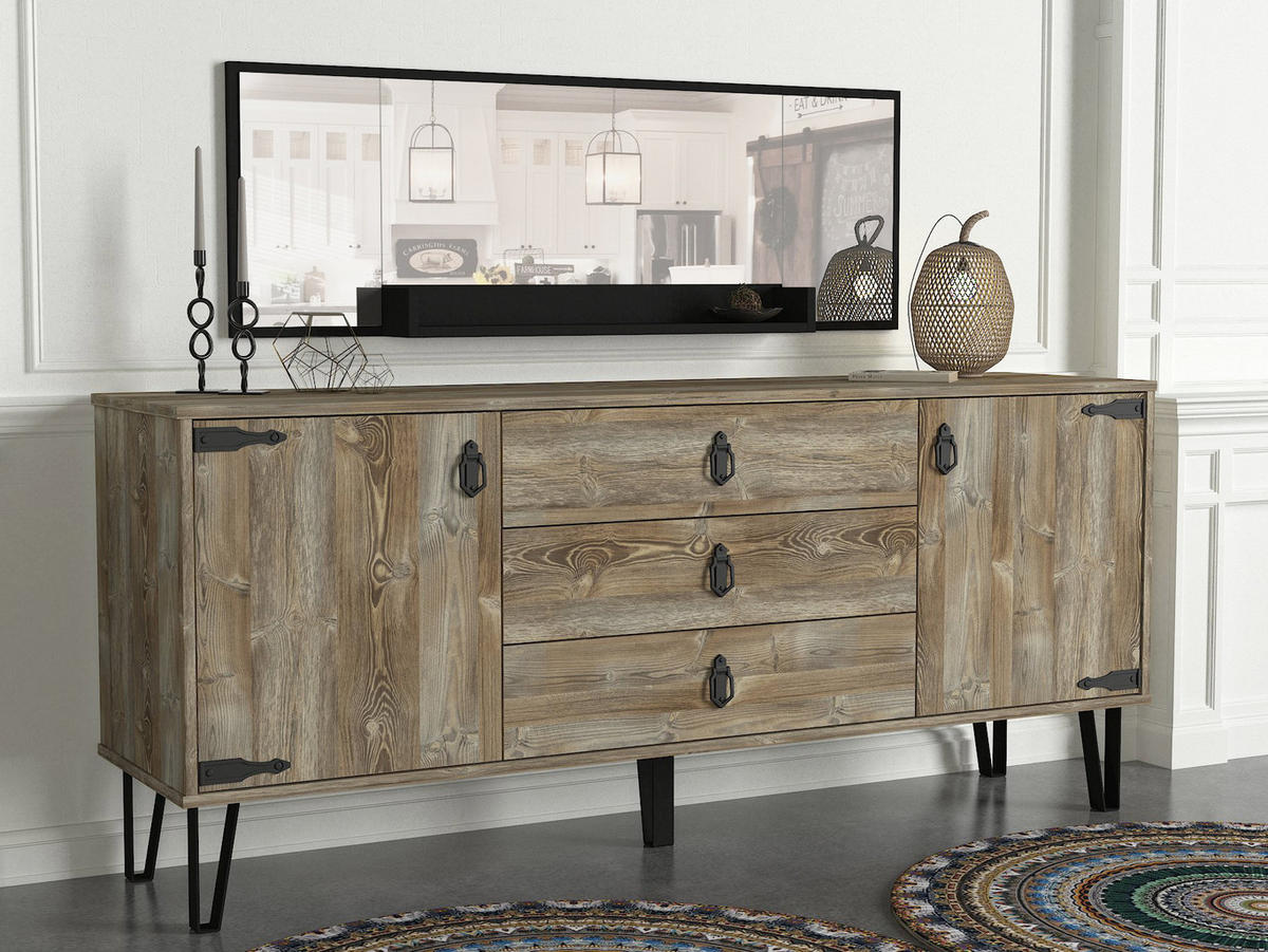 SIDEBOARD Costa mit Spiegel Eiche - Eichefarben/Schwarz, Holzwerkstoff/Metall (180/78/45cm) - moebel17