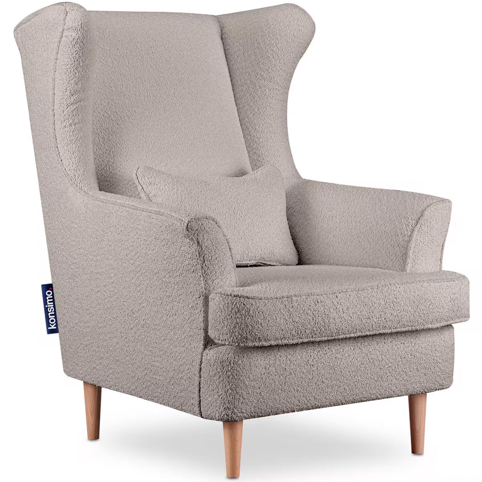 OHRENSESSEL STRALIS inklusive dekorativem Kissen, Beige - Beige/Braun, Textil (82/108/80cm) - KONSIMO®