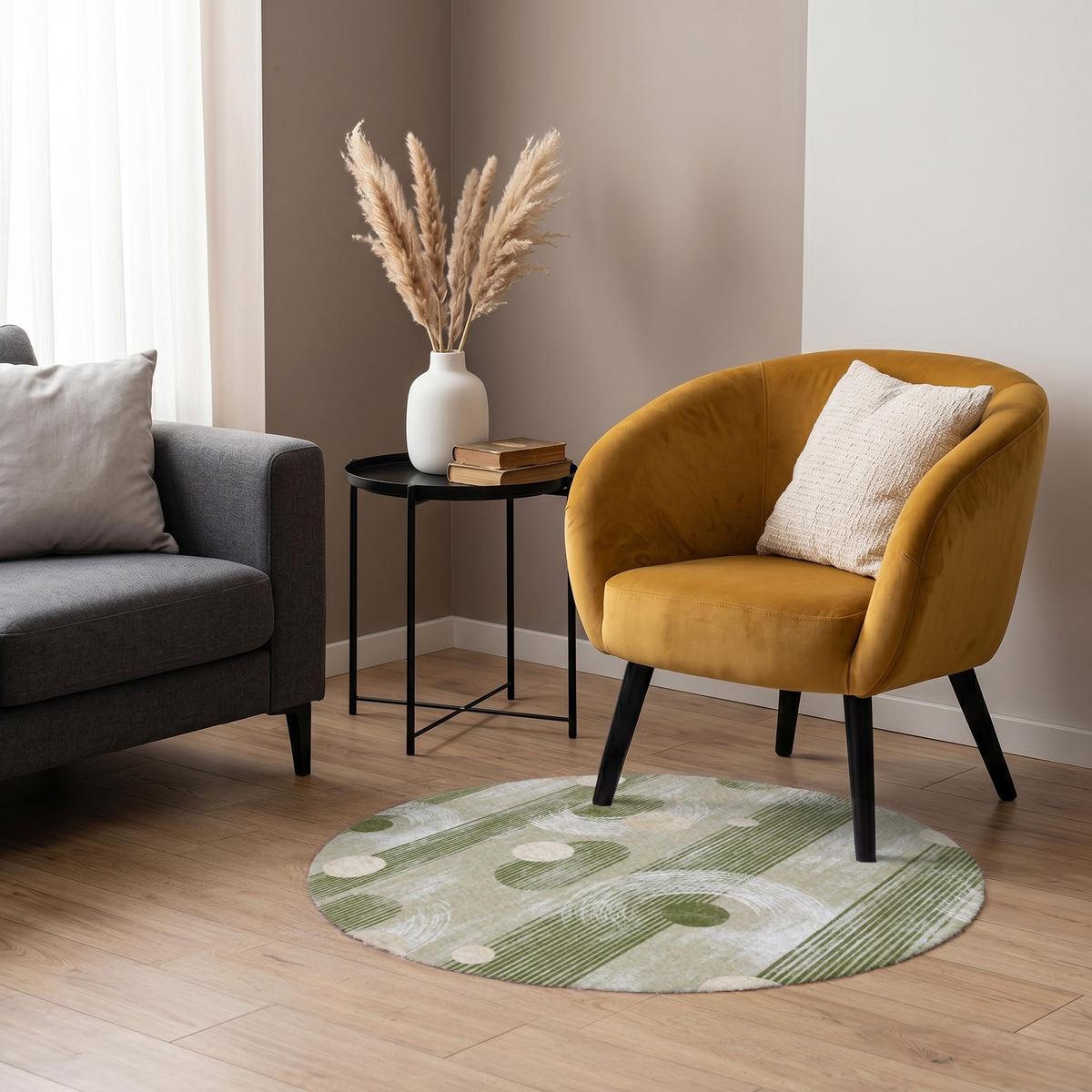 TEPPICH - Künstlerisch - Modern - Grün - 90x90 cm - Olivgrün, Kunststoff/Textil (90/0.4cm) - OnlyWow