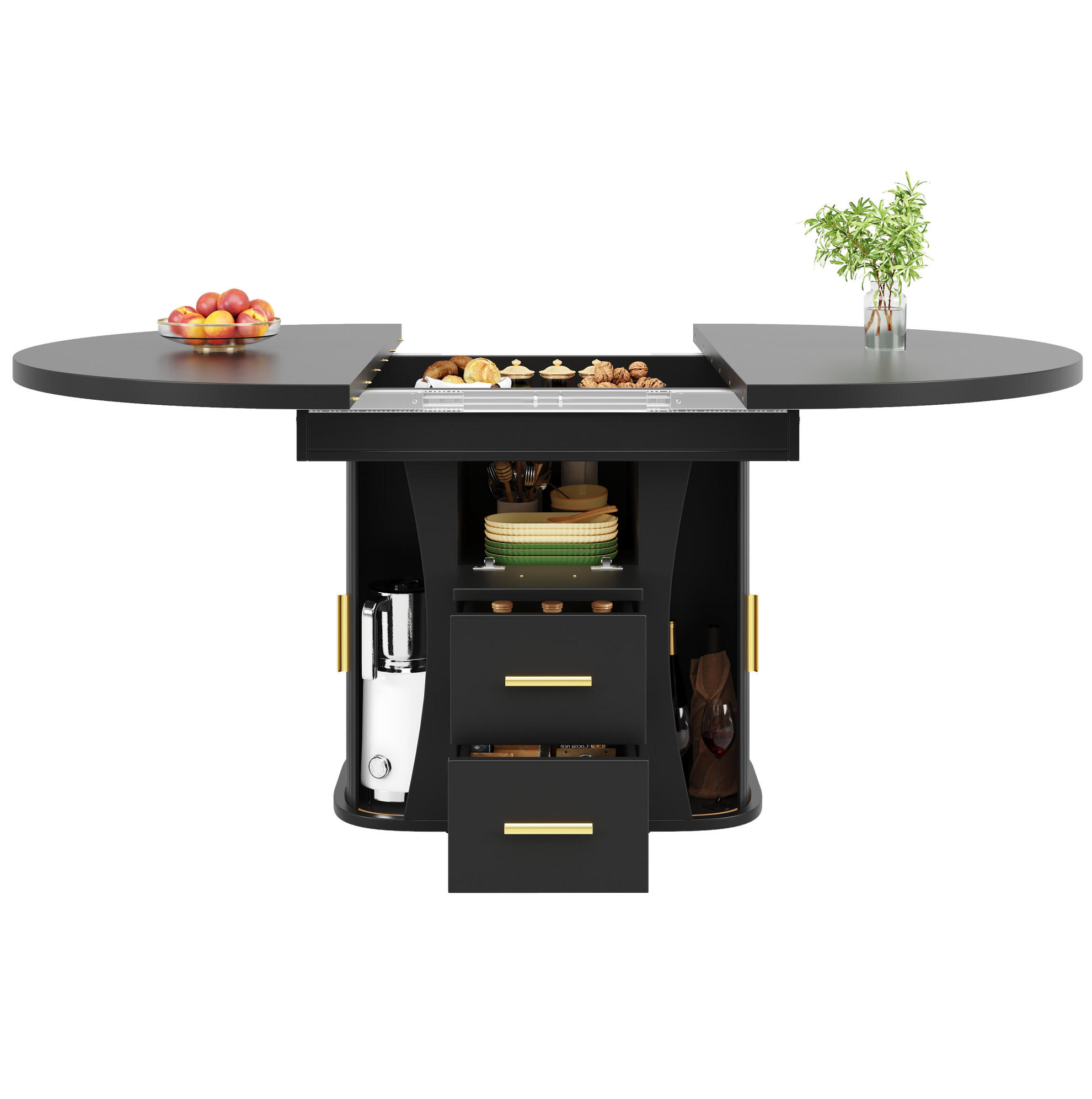 AUSZIEHTISCH 118/77 cm in Schwarz – ausziehbar auf 158 cm, für bis zu 6 Personen - Schwarz, Holzwerkstoff (118/118/77cm) - BEAOK