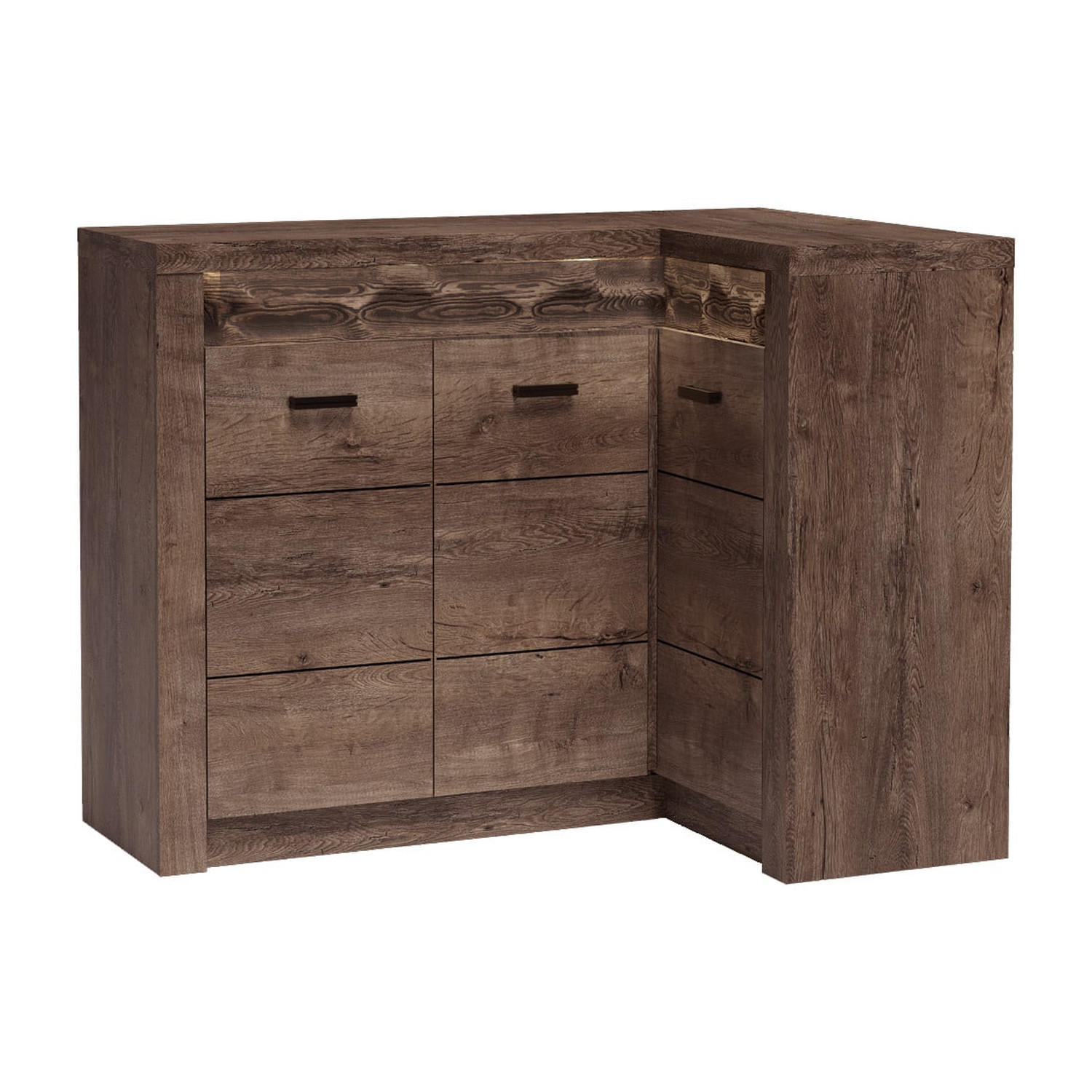 ECKKOMMODE Indianapolis I-15 Standardausführung 131 x 103,5 x 42 cm Esche dunkel - Dunkelbraun, Holzwerkstoff/Metall (131/103.5/42cm) - Koseto