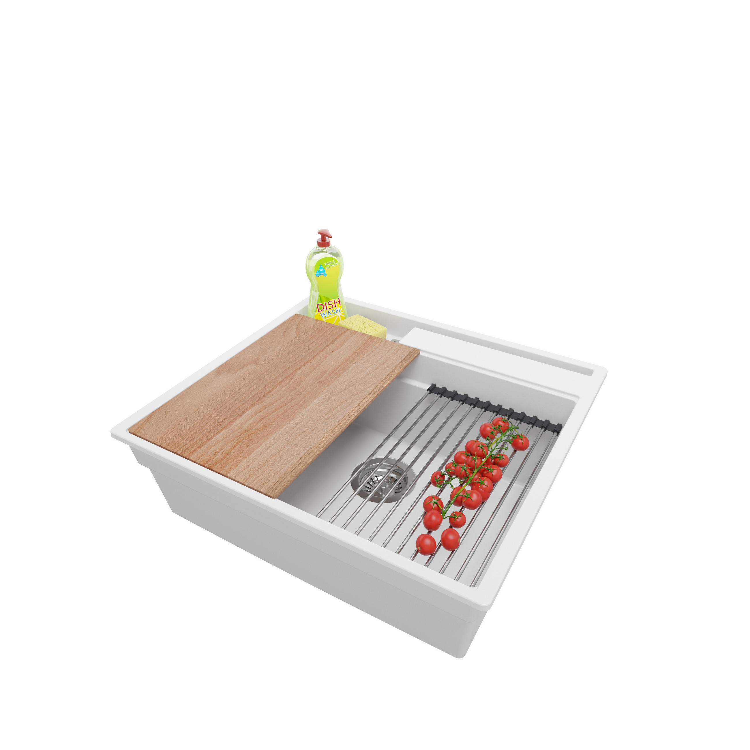 SPÜLBECKEN Oslo Pocket, 2-er set Weiß 58/53 cm 1 Becken + Ablauf-Set + Küchenzubehörset ab 60er Unterschrank - Chromfarben/Beige, Kunststoff (58/20/53cm) - Primagran