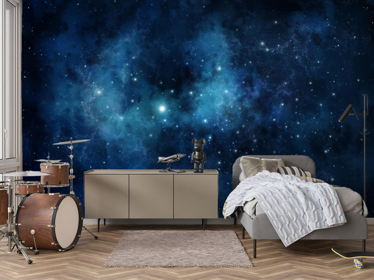 FOTOTAPETE für Wohnzimmer Sternenhimmel Nacht Galaxis 400x280 - Blau/Schwarz, Papier (400/280cm) - Muralo