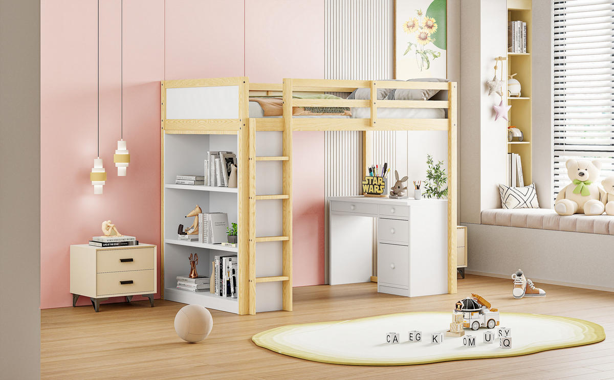 HOCHBETT 90x200 cm Schrank Tisch Holz - Naturfarben, Holz (90/200cm) - LEBENLANG