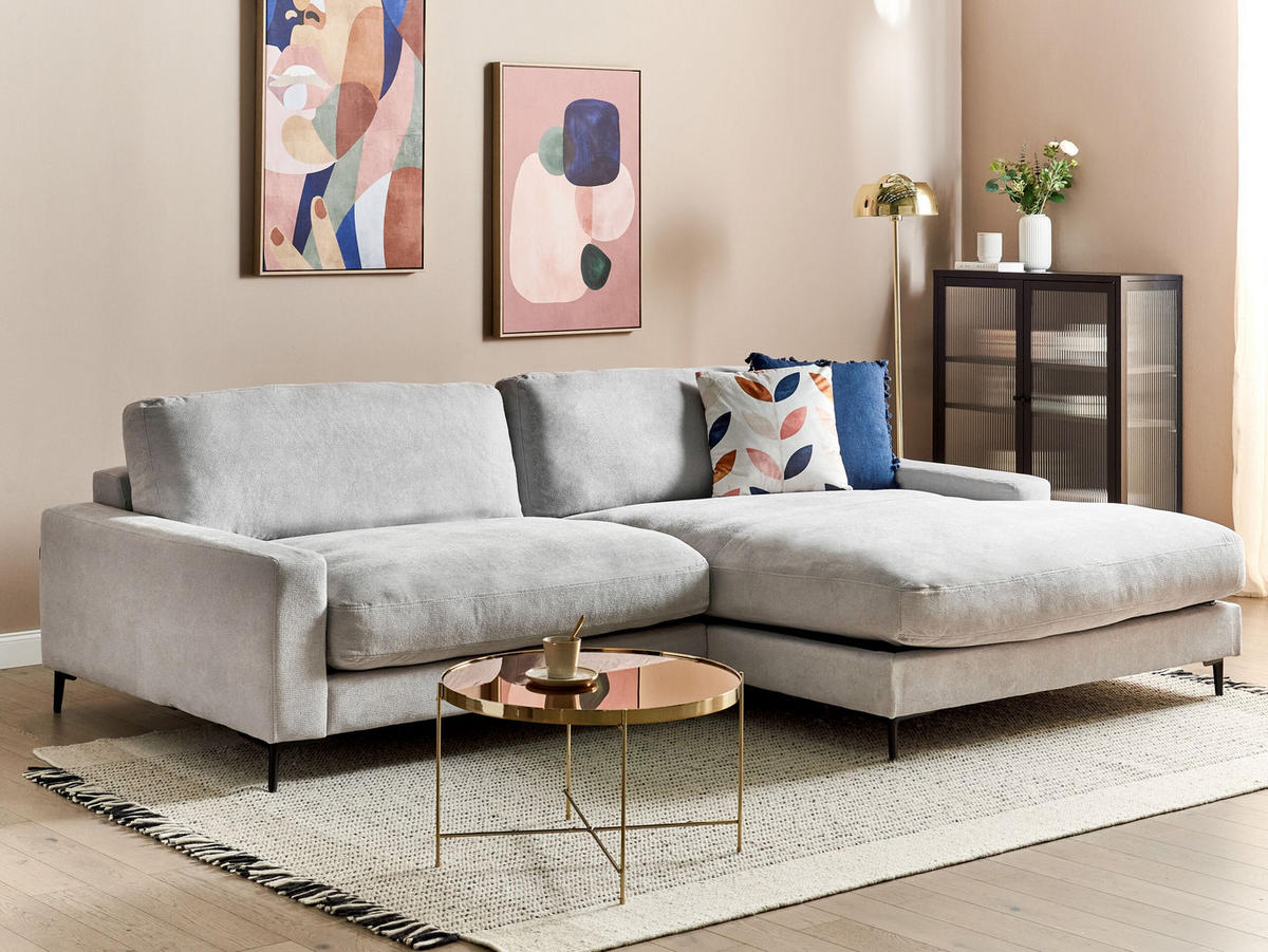 3-SITZER-ECKSOFA hellgrau rechtsseitig Maloy - Schwarz/Grau, Textil (272/189cm) - Beliani