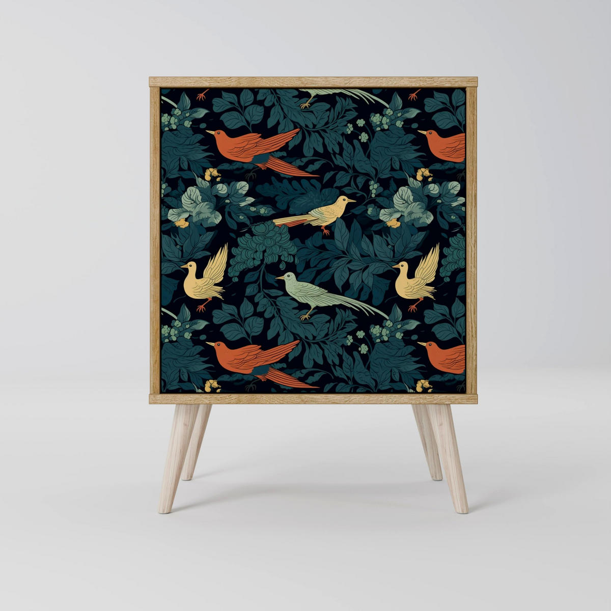 SIDEBOARD FOWL ORNAMENT, Grau, 57,5x42x67,5 cm, Schwarze Metall-Rahmenfüße - Multicolor/Schwarz, Holzwerkstoff/Metall (57.5/67.5/42cm) - SpaceRebels