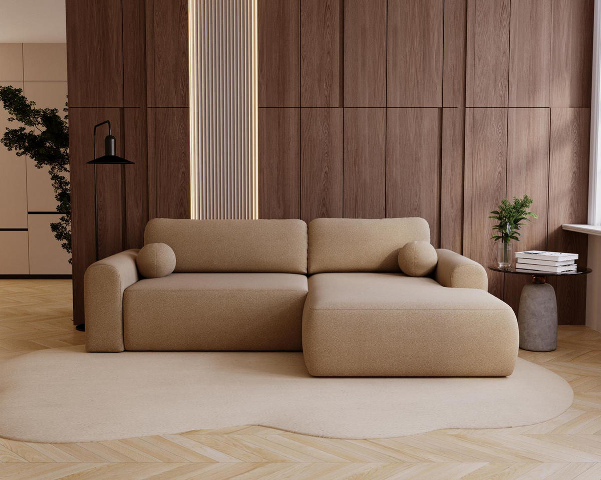 ECKSOFA Aurora Beige, mit Schlaffunktion in Lambi Stoff, rechte seite - Beige, Holzwerkstoff/Textil (257/177cm) - Bettso