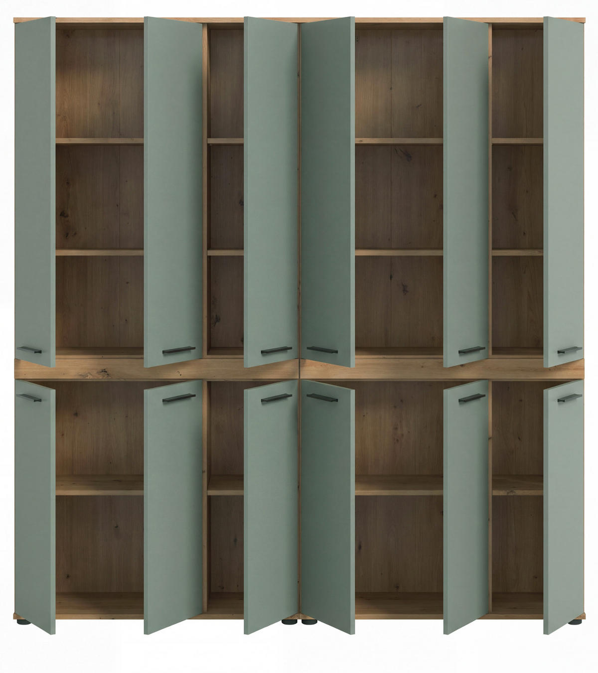 HOCHSCHRANK Salbei grün, Eiche Artisan 180 x 191 cm, XXL Mehrzweckschrank - Salbeigrün/Schwarz, Holzwerkstoff/Kunststoff (180/191/31cm) - Inn.Furn