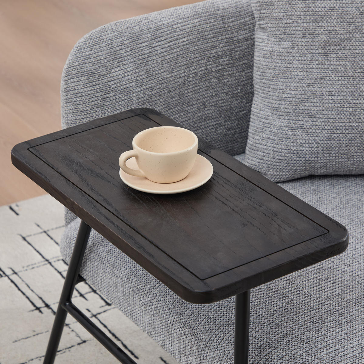 SESSEL mit Beistelltisch und Seitentaschen, Polstersessel Wohnzimmer, Grau - Grau, Textil (64/71/64cm) - PARAFTA HOME