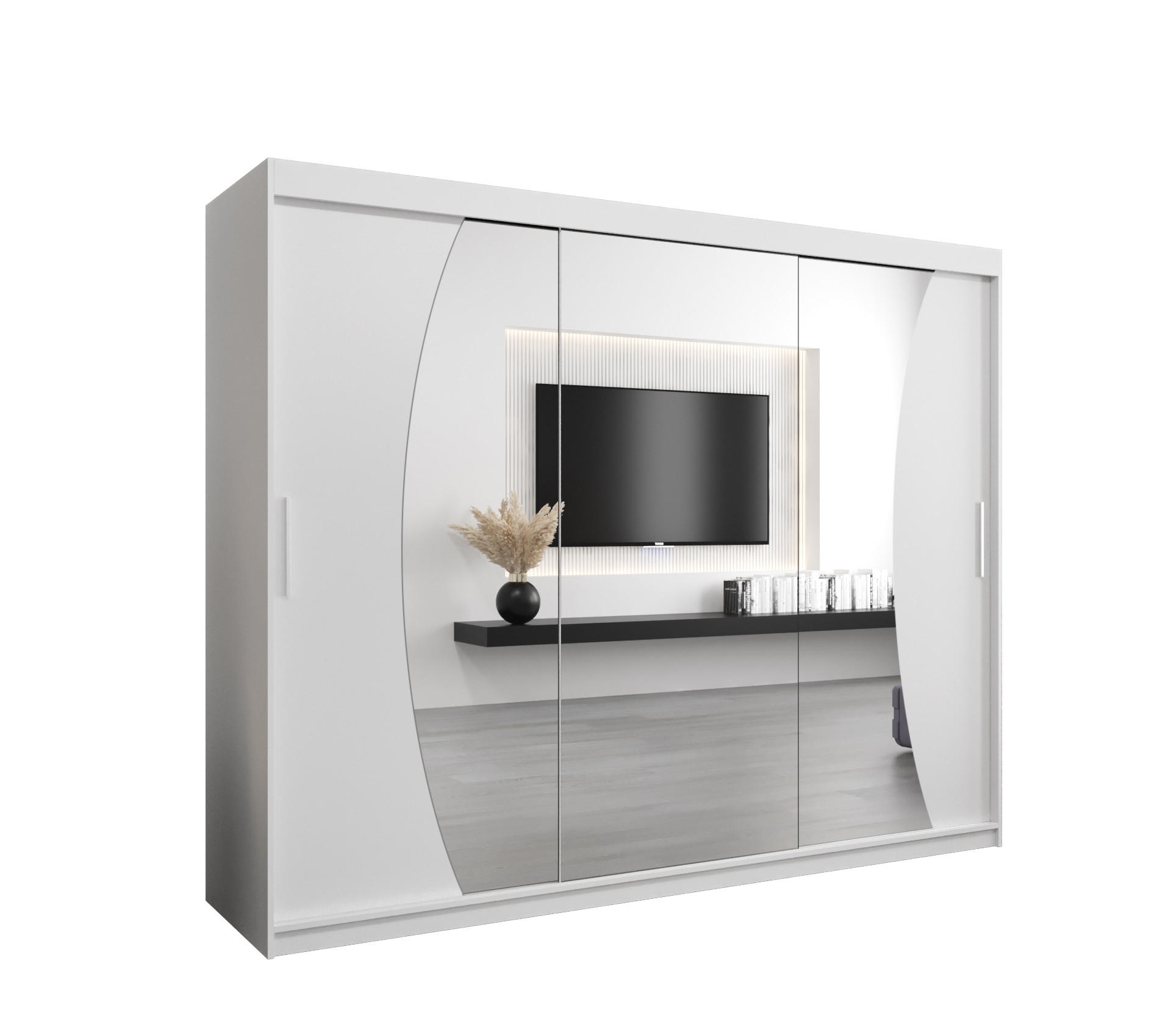 SCHWEBETÜRENSCHRANK 200/250/62 3-türig - Silberfarben/Weiß, Holz/Kunststoff (250/200/62cm) - MÖBEL KRYSPOL