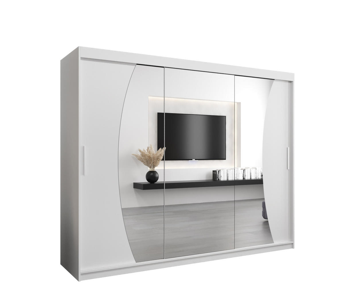 SCHWEBETÜRENSCHRANK 200/250/62 2-türig - Silberfarben/Weiß, Holz/Kunststoff (250/200/62cm) - Abiks Möbel