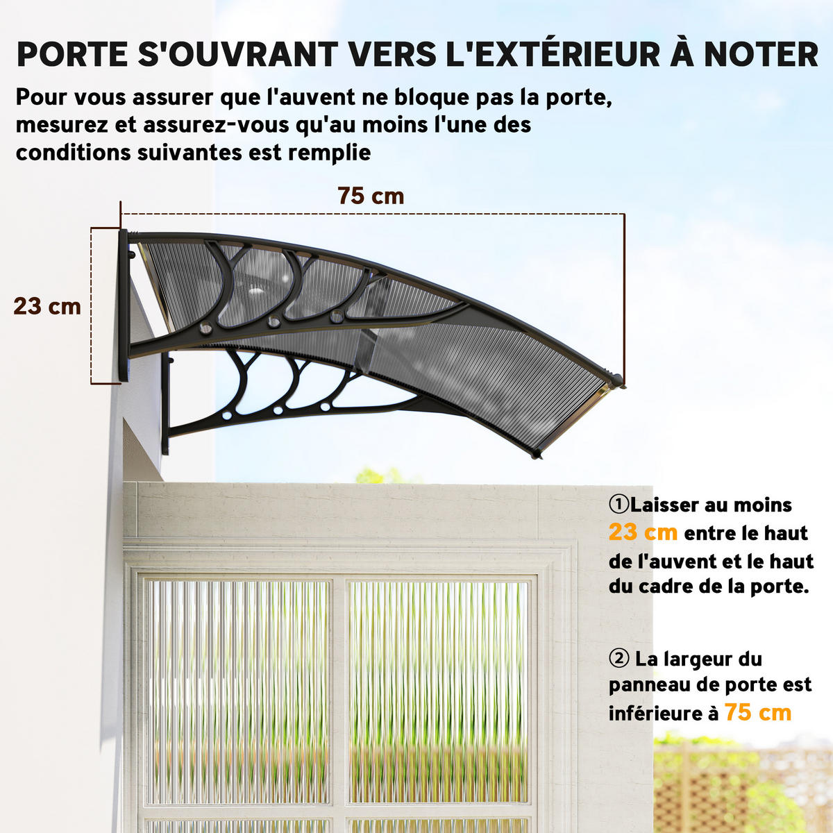 VORDACH DE-14029 Polycarbonat/Aluminium 100/75 cm Schwarz - Schwarz, Kunststoff (75/23/100cm) - ComfortXL