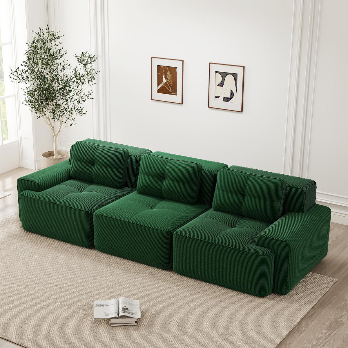 SOFA 293×104×69 cm aus kratzfestem Cordstoff rahmenlos, grün - Grün, Textil (104/69/293cm) - Luhomfu