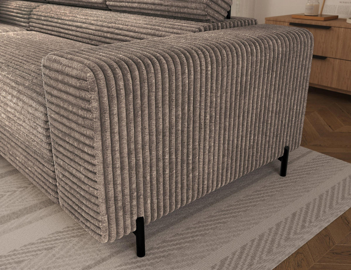 ECKSOFA COLESIO L-Form, Schlaffunktion, Bettkasten, verstellbare Kopfstützen, Wellenfederung, Metallfüße, breiter Cordstoff - Beige/Schwarz, Kunststoff/Metall (269/204cm) - Wohnideebilder