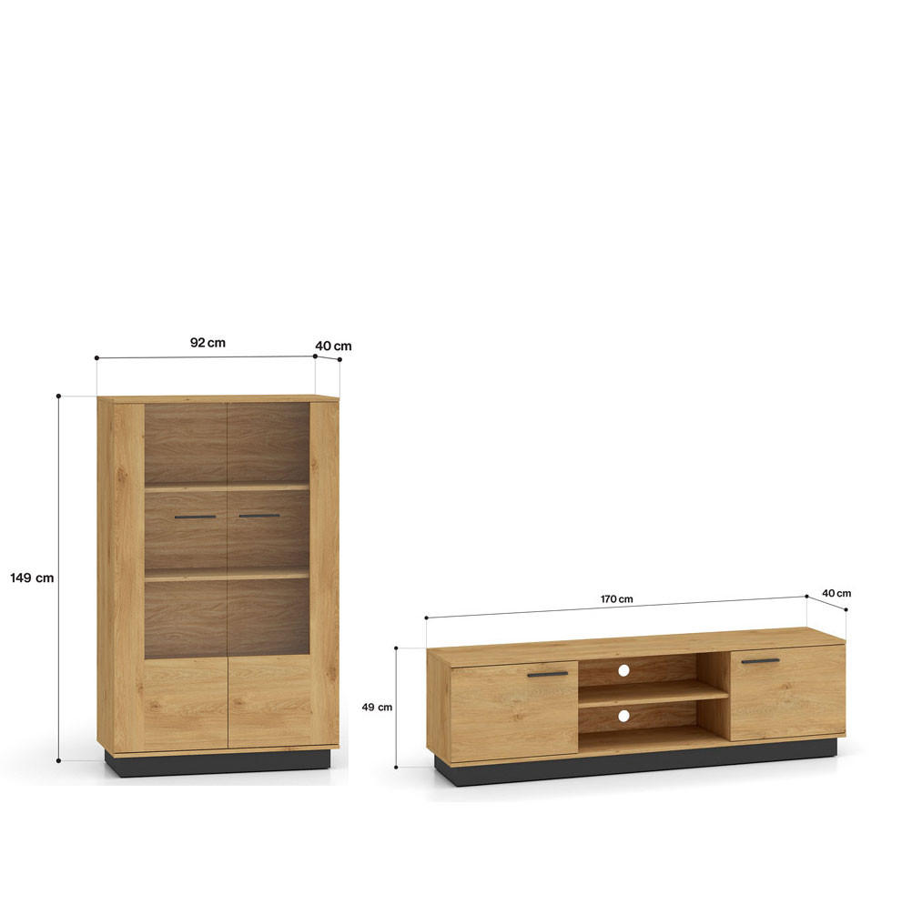 Thumbnail - Feldmann-Wohnen Wohnzimmer-Set, Hellbraun, Schwarz, Holz, 3 Fächer, 262x149x40 cm, Wohnzimmer, Wohnwände, Wohnwand-Sets