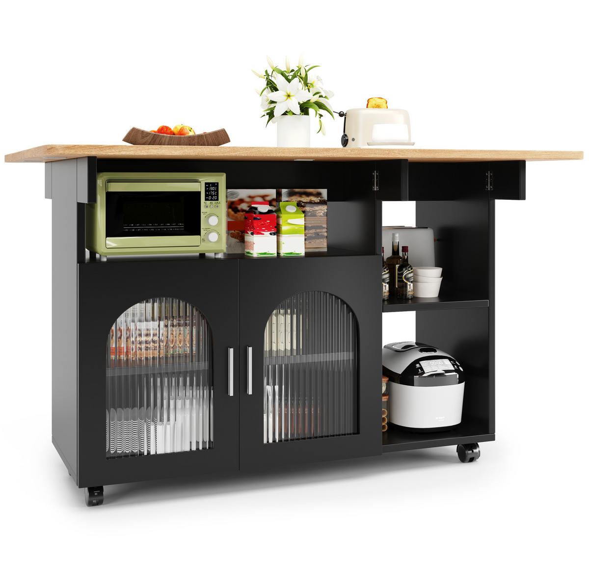 KÜCHENINSEL klappbar 120 x 70 cm Schwarz - Schwarz, Holz (30/79.5/120cm) - Beauniv