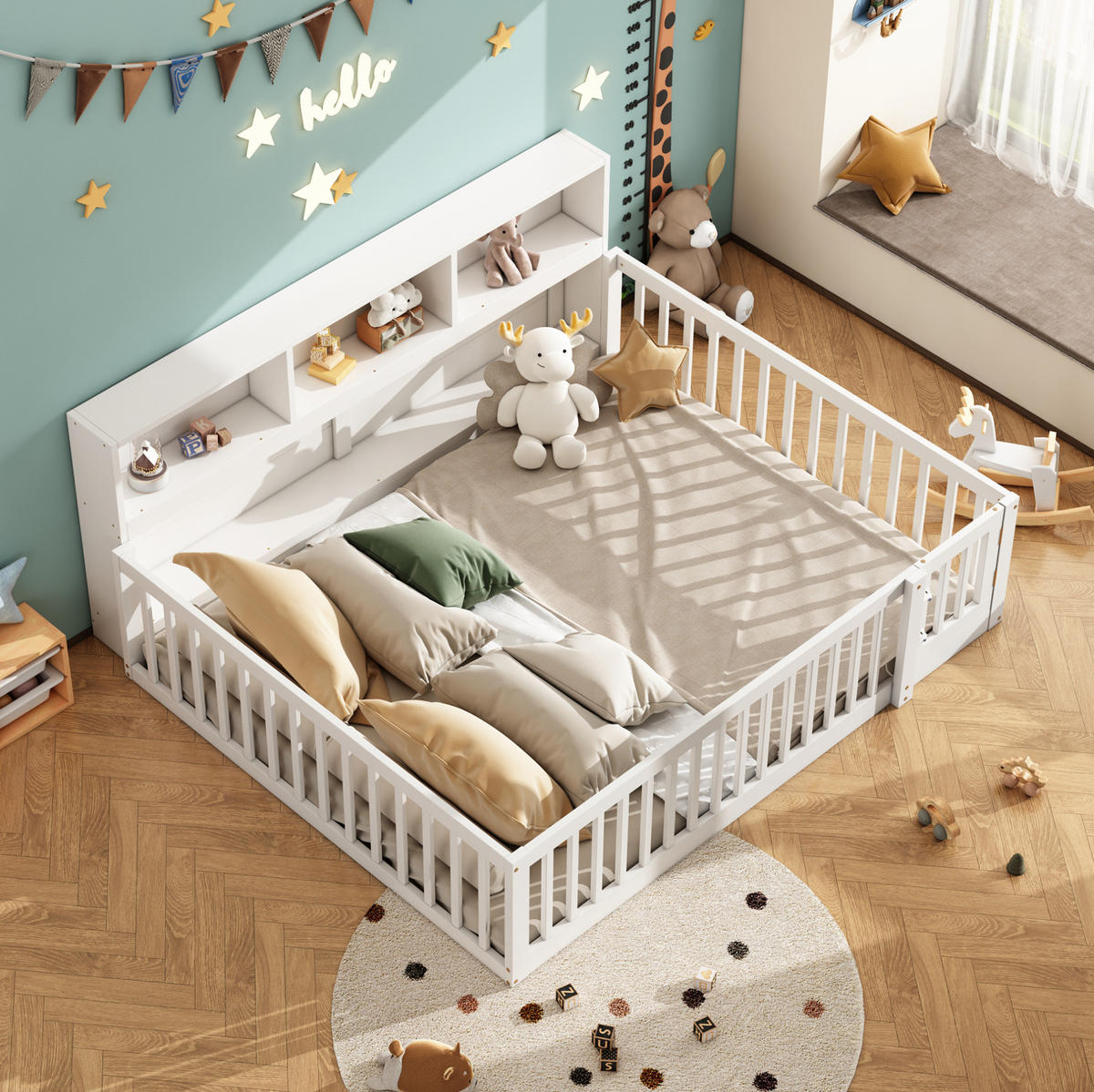 KINDERBETT aus Kiefernholz 140x200 cm in Weiß mit Stauraum & Rausfallschutz - Weiß, Holz (140/200cm) - Modfu