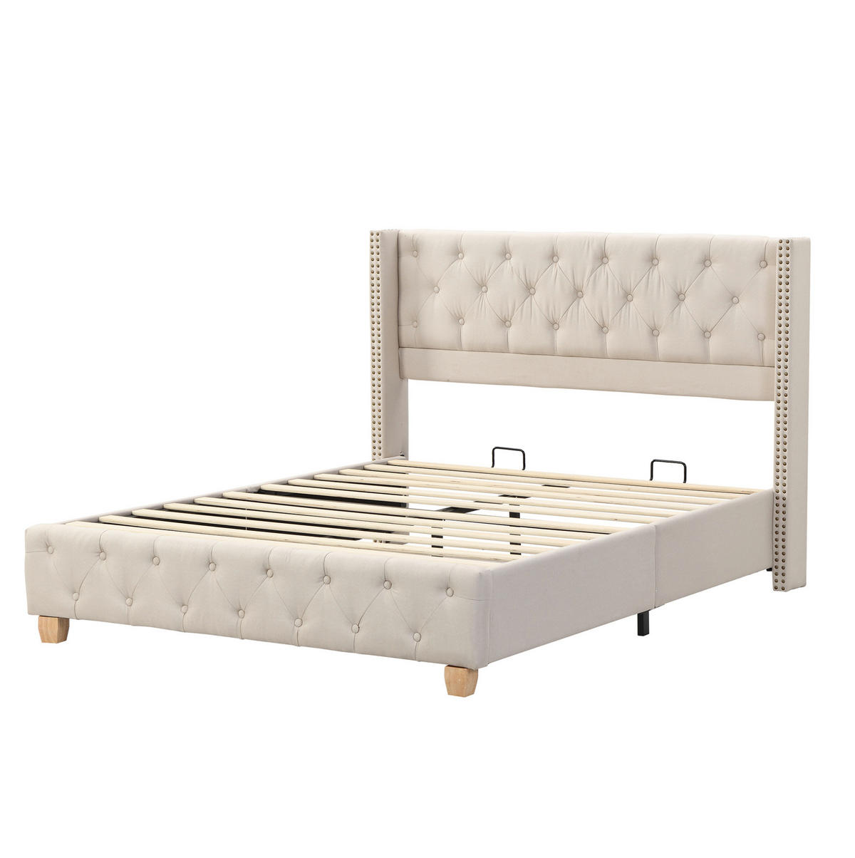 POLSTERBETT 140/190 cm aus Leinen in Beige mit Lattenrost - Beige, Textil (140/190cm) - Flora Grace