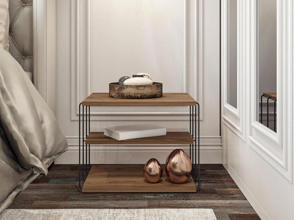 BEISTELLTISCH mit 1 Regal - Holzfarben & Schwarz - BRILENA - Naturfarben, Holz (50/40/33cm) - Vente-Unique