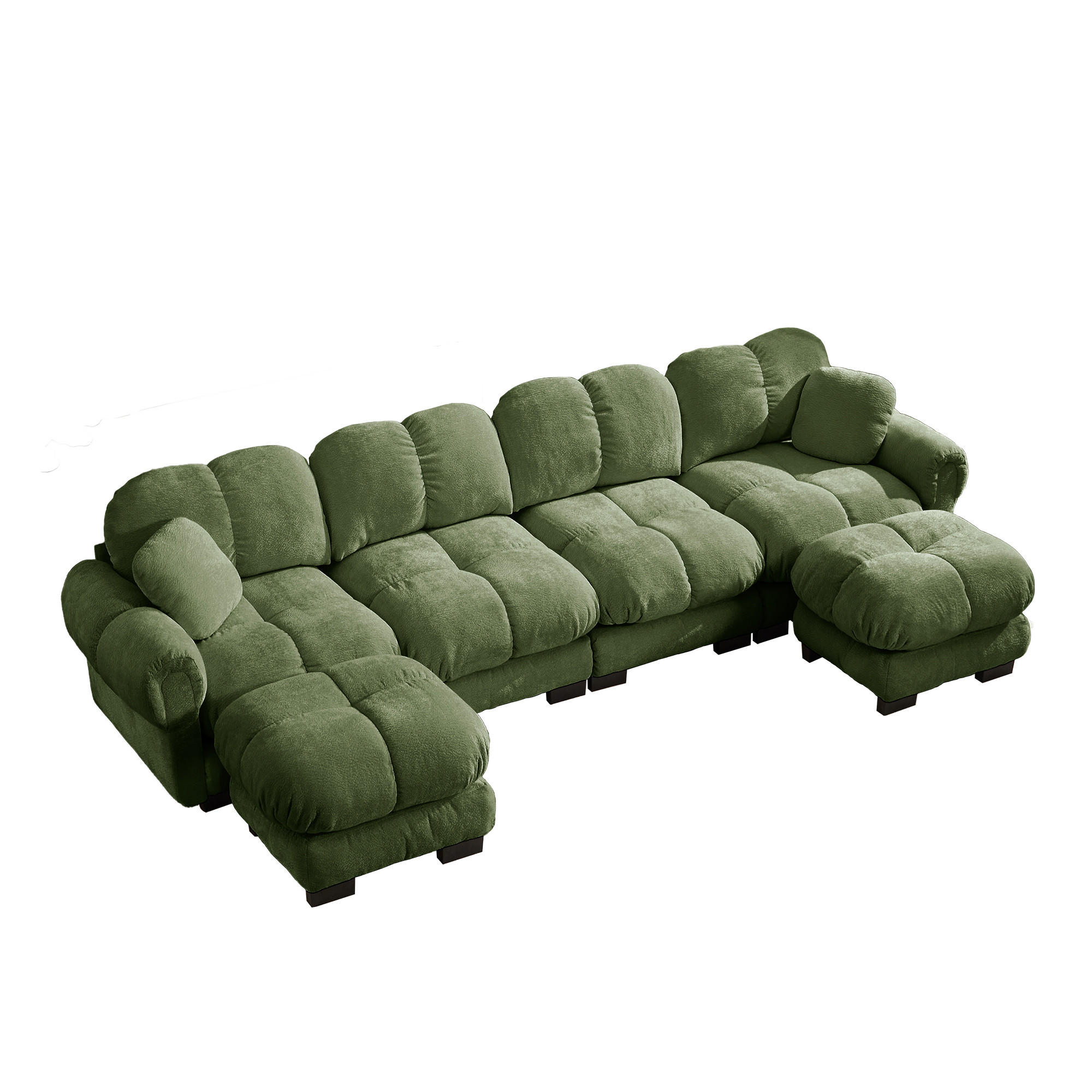 WOHNLANDSCHAFT DE-34384 U-Form mit 2 Ottomans und Steppdesign Grün - Grün, Textil (149/90/330cm) - ComfortXL