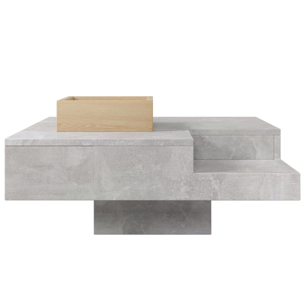 COUCHTISCH 72/72/30 cm in Betongrau und Holzfarbe aus Spanplatte mit Aufbewahrungsbox - Grau, Holzwerkstoff (72/72/30cm) - OKMYHOME