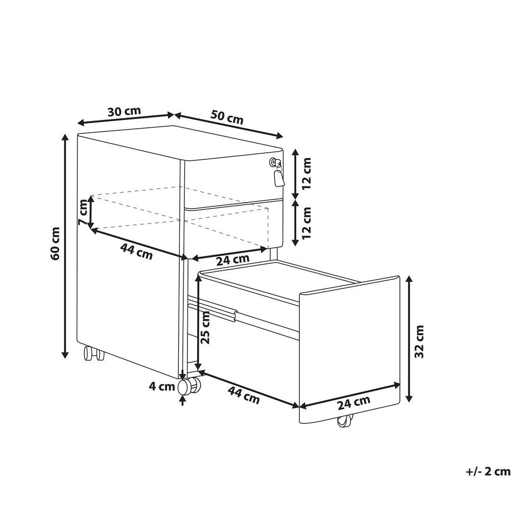 Thumbnail - Beliani Aktenschrank, Schwarz, Metall, 3 Schubladen, 30x60x50 cm, Arbeitszimmer, Container