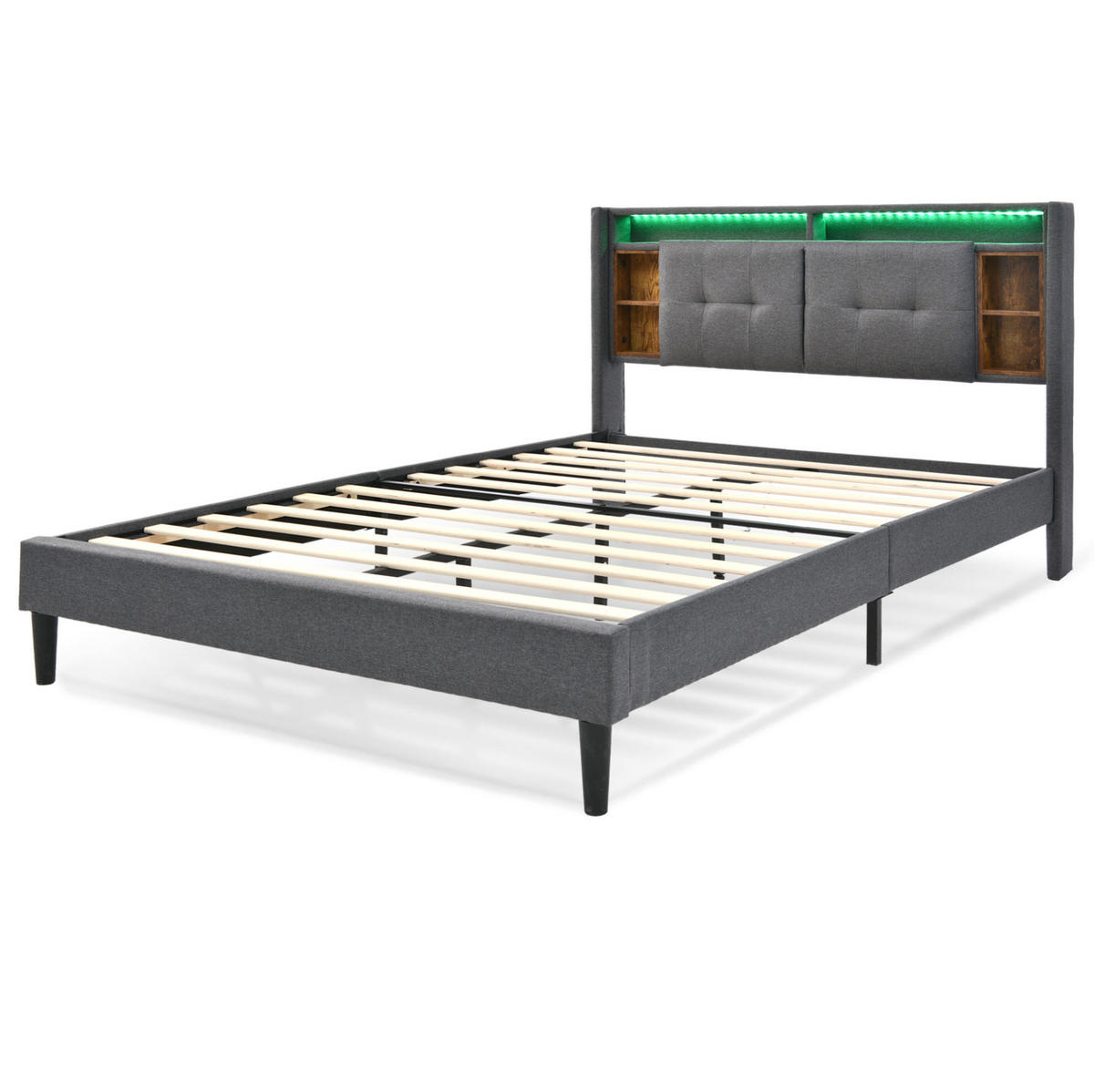 POLSTERBETT 160/200 cm mit Stauraum-Kopfteil, LED-Beleuchtung, USB und Steckdosen, Grau - Grau, Holzwerkstoff (160/200cm) - Redom
