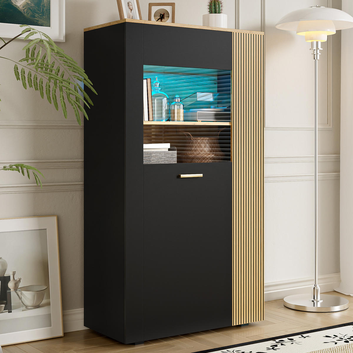SIDEBOARD LED Glas Türen - Naturfarben, Holzwerkstoff (80/146/40cm) - Fortuna Lai