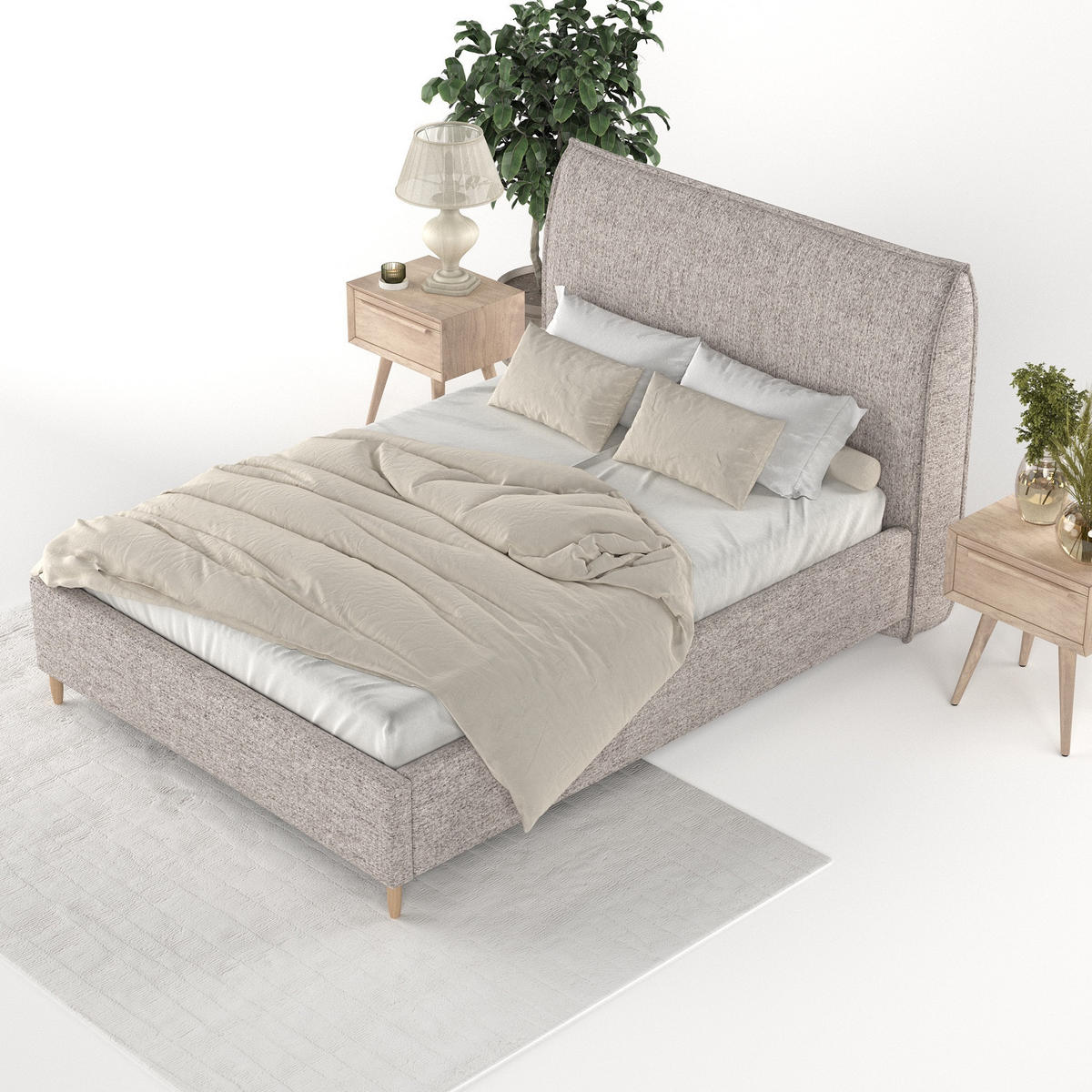 POLSTERBETT Mira 160/200 cm Beige im Neve Stoff - Beige/Naturfarben, Holz/Holzwerkstoff (160/200cm) - AltaBeds