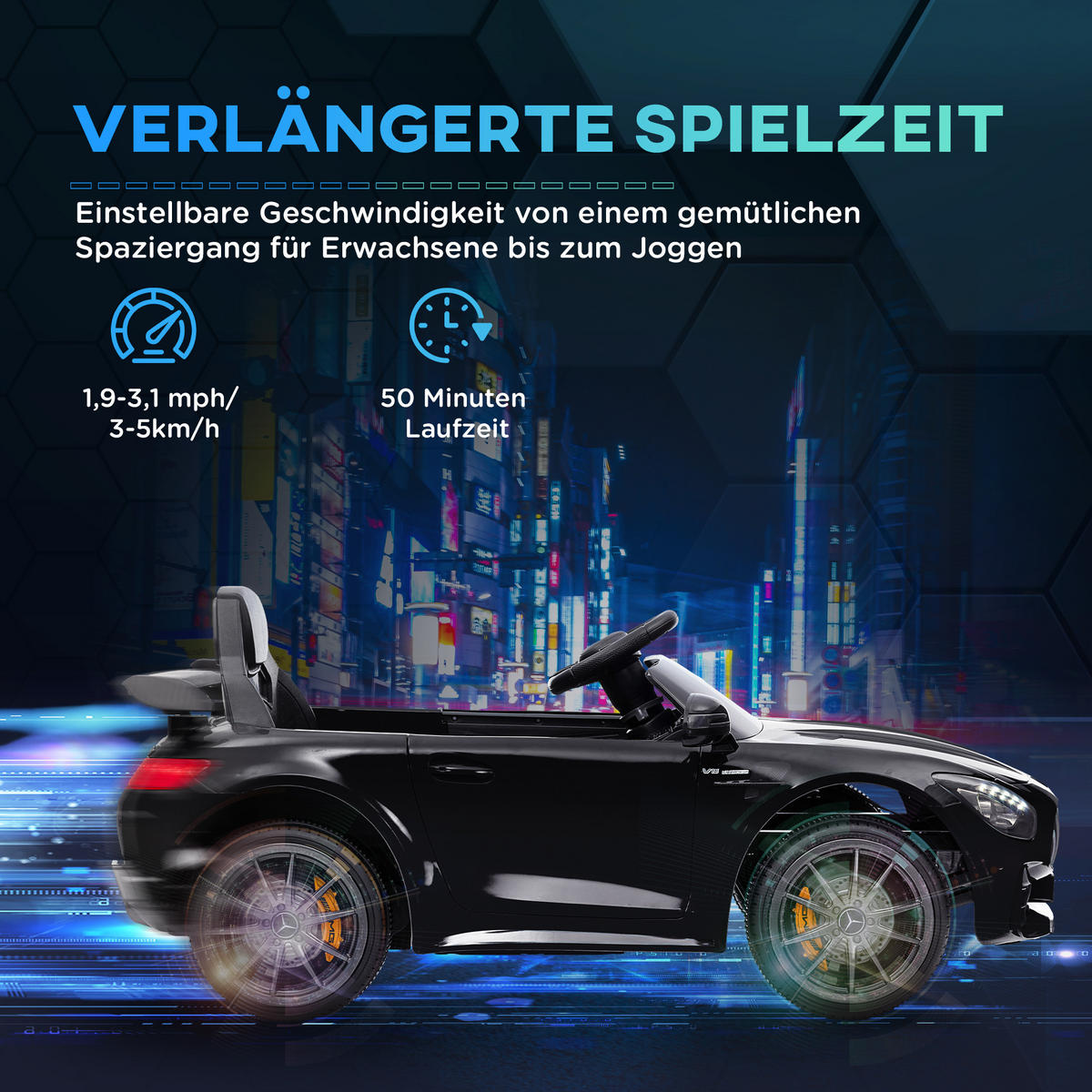 ELEKTRO-Kinderauto, Mercedes, 3-5 km/h, Fernbedienung, Licht & Musik, Schwarz - Schwarz, Kunststoff/Metall (108/67/46cm) - AIYAPLAY