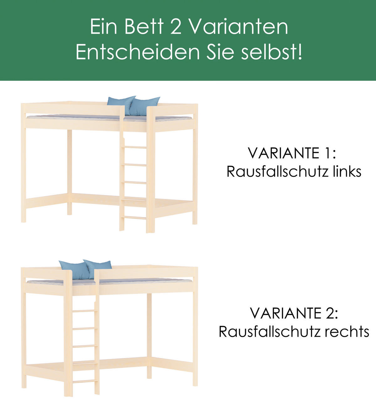 HOCHBETT Hugo 180x80 naturweiß mit Matratze - Naturfarben, Holzwerkstoff (80/180cm) - LUKDOM
