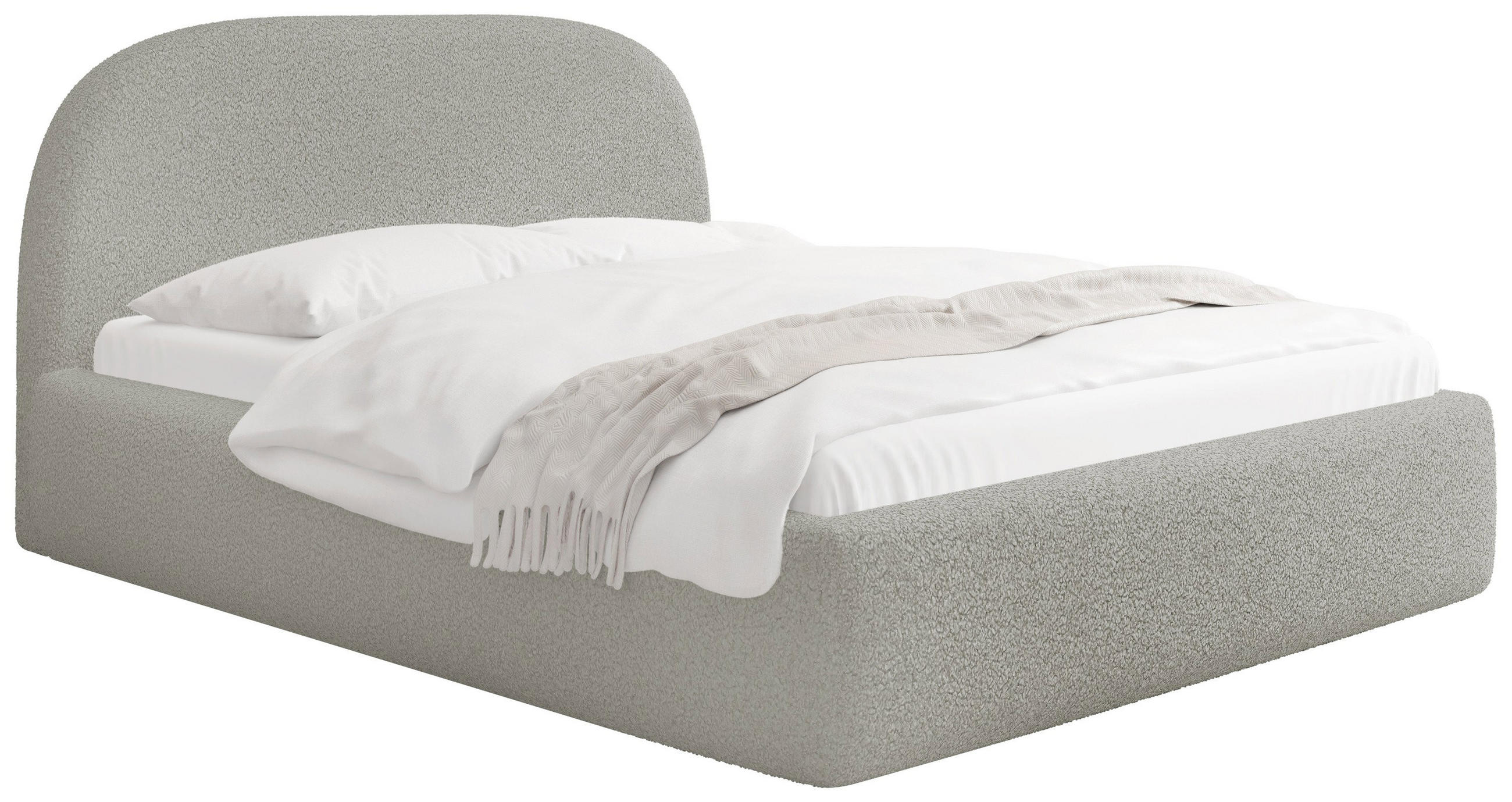 POLSTERBETT Puro mit Bettkasten, Hellgrau Boucle 200 x 200 cm – mit Metall-Lattenrost - Birkefarben/Hellgrau, Holzwerkstoff/Kunststoff (200/200cm) - WFL GROUP