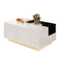 COUCHTISCH aus MDF 80x50x35,5 cm Schwarz/Weiß mit LED-Beleuchtung, ausziehbarer Tischplatte und Schublade - Weiß, Holzwerkstoff (50/80/35.5cm) - IVMEU