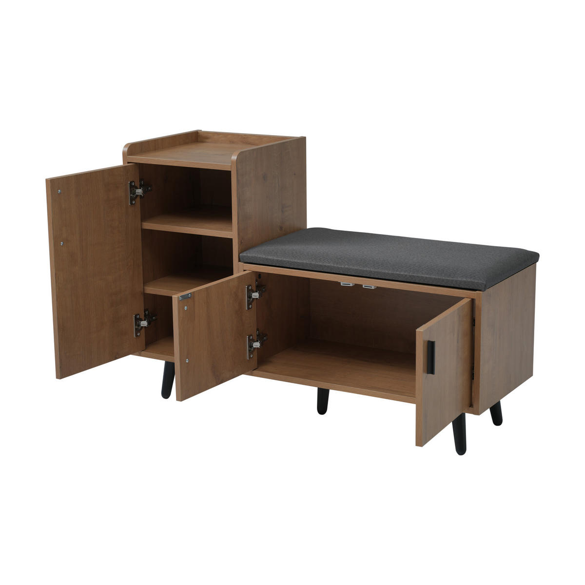 SCHUHBANK 100 cm Natur mit Stauraum, 3 Türen und gepolstertem Sitz für Flur - Naturfarben, Holzwerkstoff (100/68.5/34cm) - Urban Meuble