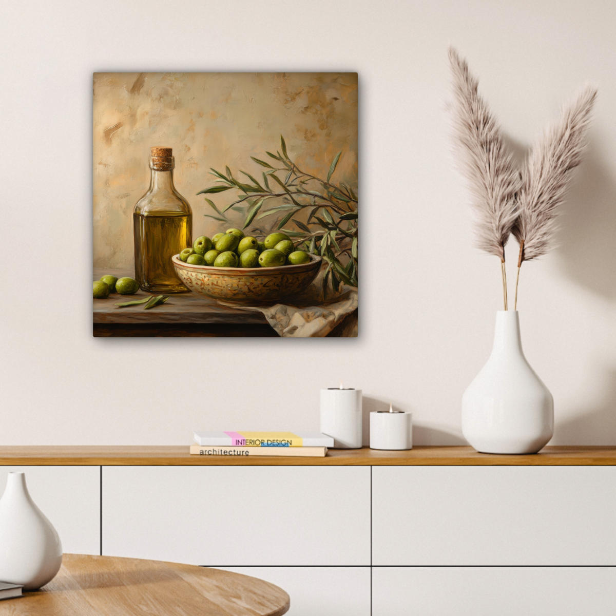 LEINWANDBILD Oliven - Stilleben - Vintage 50x50 cm - Olivgrün, Textil (50/50cm) - MuchoWow