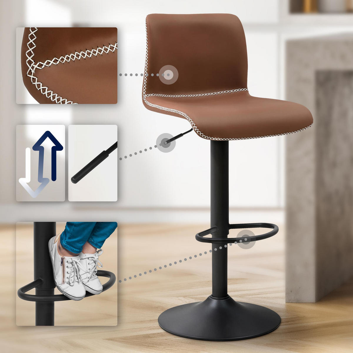 BARHOCKER Lederlook Braun - Schwarz/Braun, Textil/Metall (41/85/47cm) - CLP