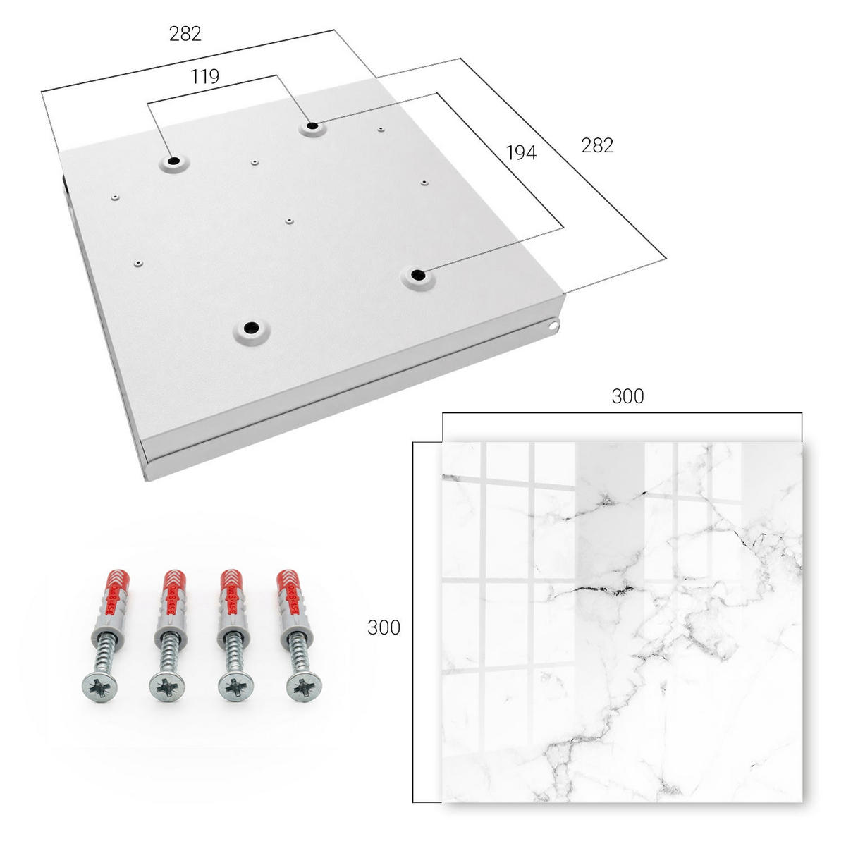 SCHLÜSSELBOX Weiß 30x30 cm – Türöffnung nach rechts - Marmormuster - Weiß, Metall (30/30/5cm) - TULUP