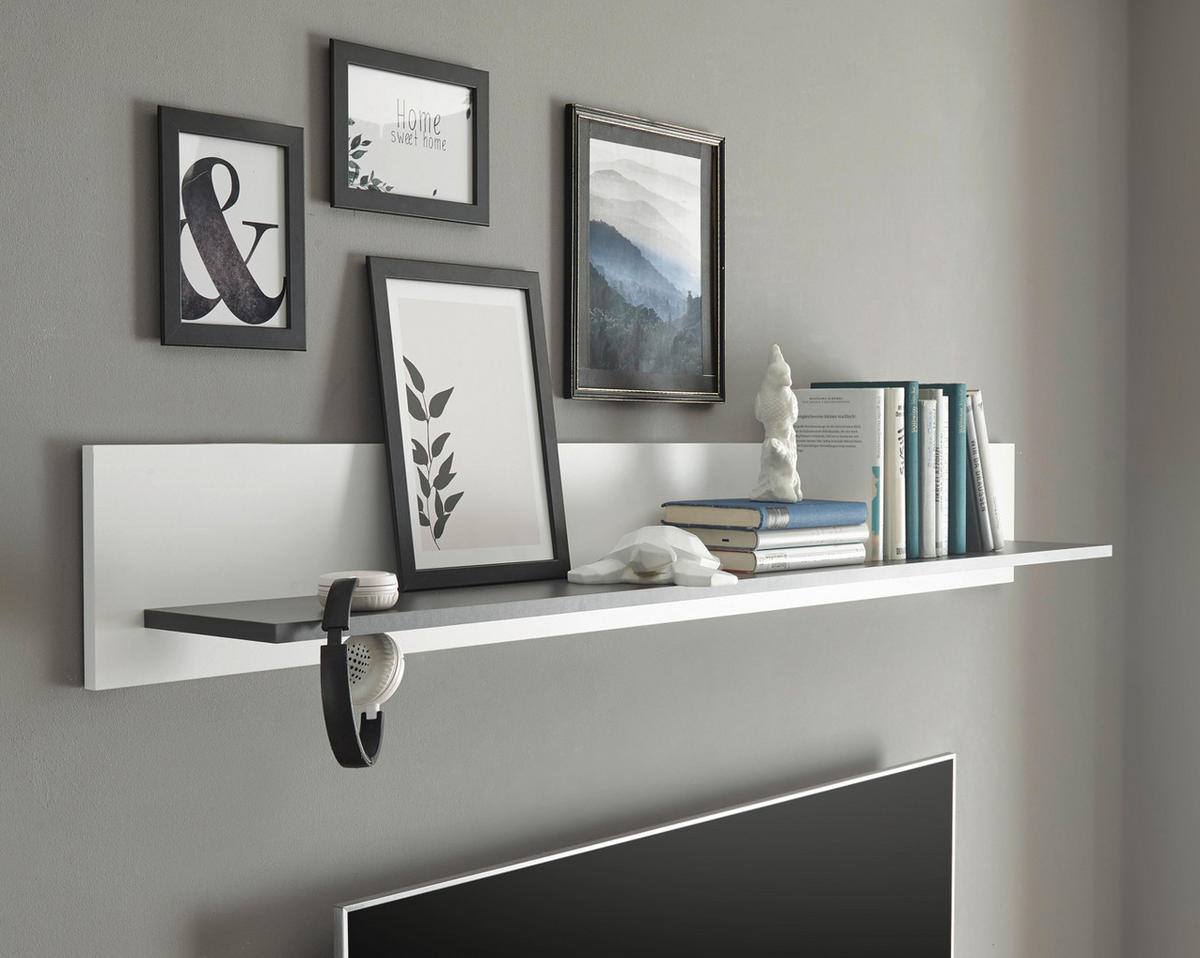 WANDBOARD weiß, anthrazit, Wandregal 160 x 21 cm Bücherregal - Anthrazit/Weiß, Holzwerkstoff (160/21/20cm) - Furn.Design