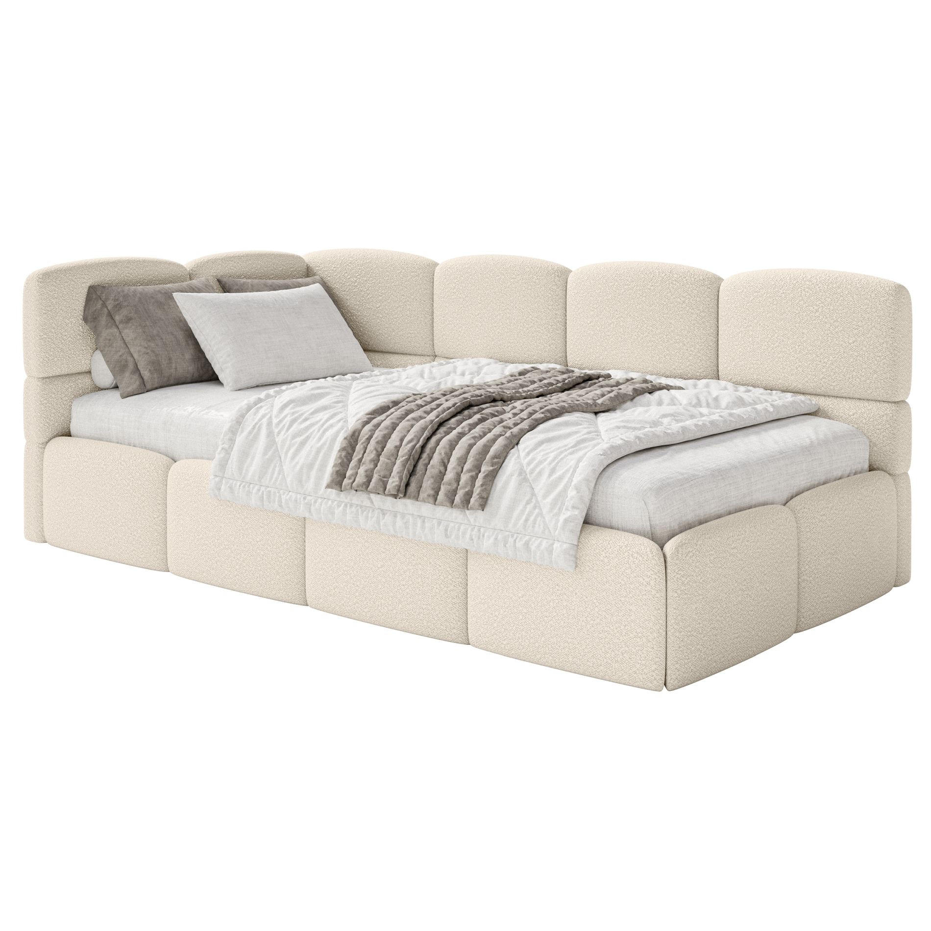 JUGENDBETT Cloudy links mit Matratze Bouclé Hellbeige - Ecru, Kunststoff/Textil (90/200cm) - Selsey