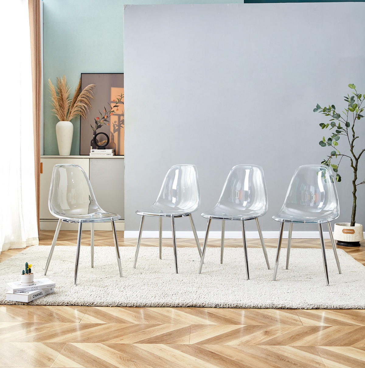 ESSZIMMERSTUHL 4er-Set 83 cm Kunststoff Transparent Metallbeine Silber - Silberfarben, Metall (45.7/83/44cm) - Meubliv