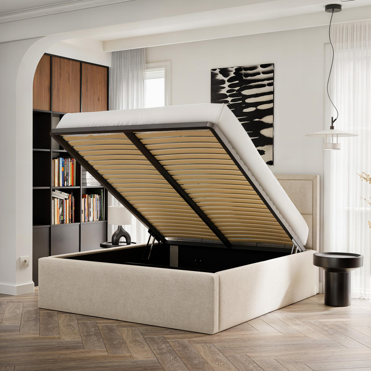 POLSTERBETT ELIN 160/200 cm Bettkasten, Beige - Beige, Textil/Metall (160/200cm) - Idohome