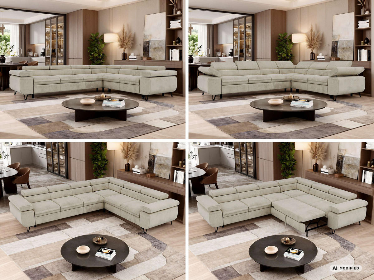 ECKSOFA NORDEN L - Beige Velvet - Links Seite - Beige/Schwarz, Textil/Metall (269/329cm) - MKS